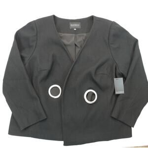 Eloquii Long Sleeve Black Blazer with Silver Grommet Tie Waist